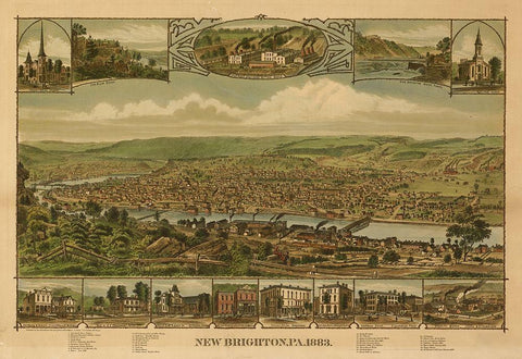 New Brighton-Pennsylvania 1883 White Modern Wood Framed Art Print with Double Matting by Vintage Places