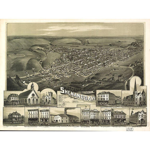 Shenandoah-Pennsylvania 1889 Gold Ornate Wood Framed Art Print with Double Matting by Vintage Places