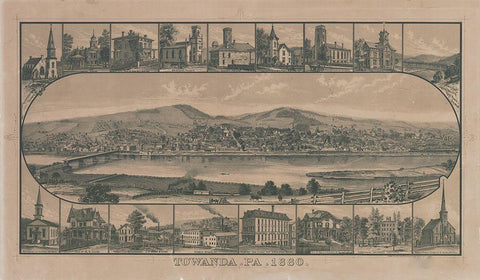 Towanda-Pennsylvania 1880 White Modern Wood Framed Art Print with Double Matting by Vintage Places