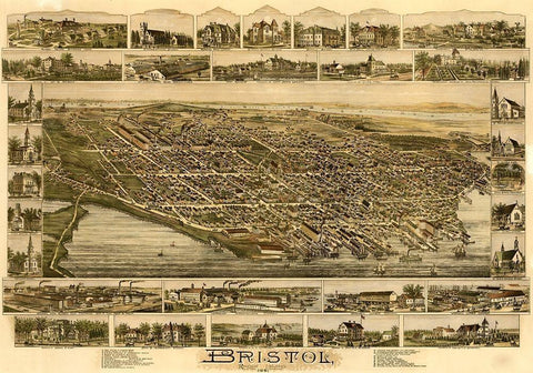 Bristol Rhode Island 1891 Black Ornate Wood Framed Art Print with Double Matting by Vintage Places