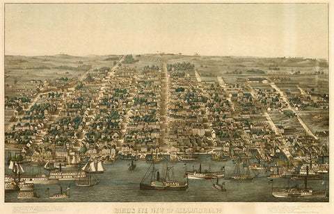 Birds Eye View of Alexandria Virginia 1863 White Modern Wood Framed Art Print with Double Matting by Vintage Places