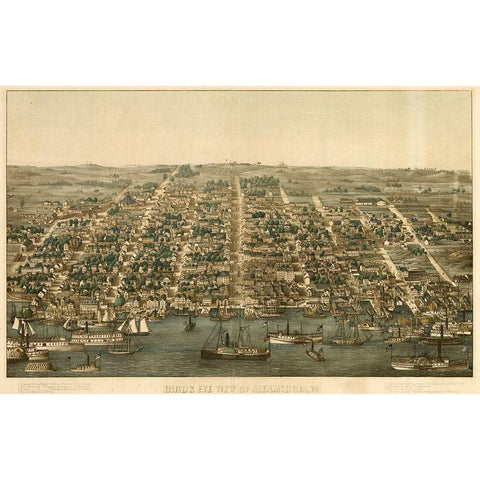 Birds Eye View of Alexandria Virginia 1863 Black Modern Wood Framed Art Print by Vintage Places
