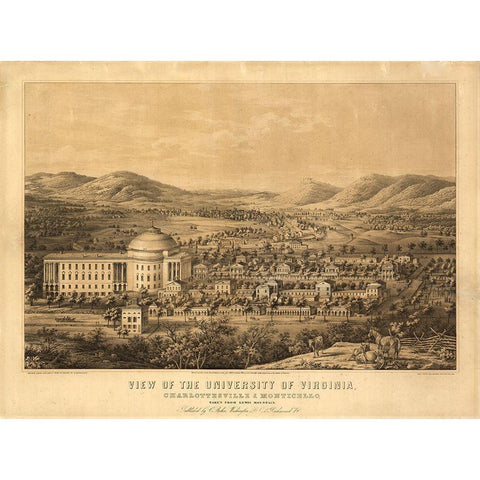 University of Virginia 1856 Black Modern Wood Framed Art Print with Double Matting by Vintage Places