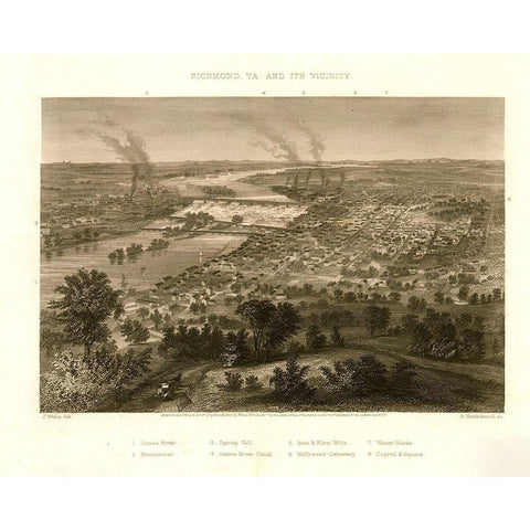 Richmond Virginia and Vicinity during the Civil War 1863 Gold Ornate Wood Framed Art Print with Double Matting by Vintage Places