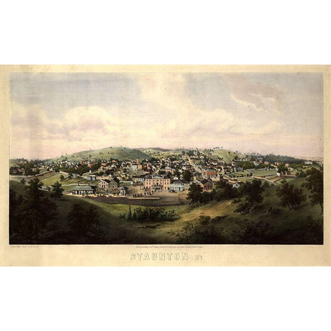 Staunton Virginia 1857 Black Modern Wood Framed Art Print with Double Matting by Vintage Places