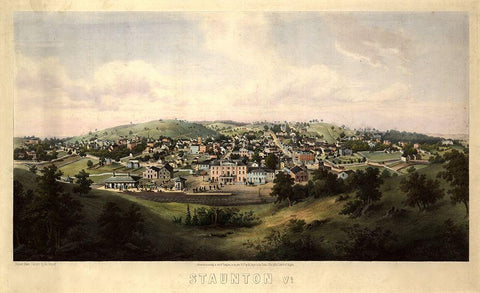 Staunton Virginia 1857 Black Ornate Wood Framed Art Print with Double Matting by Vintage Places