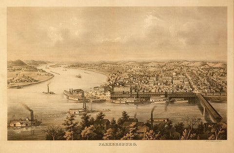 Parkersburg West Virginia 1861 White Modern Wood Framed Art Print with Double Matting by Vintage Places