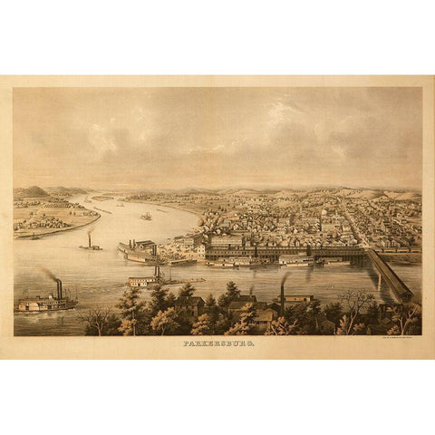 Parkersburg West Virginia 1861 White Modern Wood Framed Art Print by Vintage Places