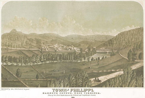 Town of Philippi Barbour County West Virginia 1861 Black Ornate Wood Framed Art Print with Double Matting by Vintage Places