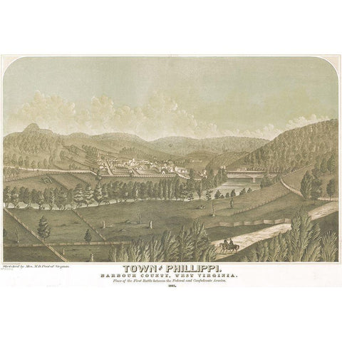 Town of Philippi Barbour County West Virginia 1861 Gold Ornate Wood Framed Art Print with Double Matting by Vintage Places