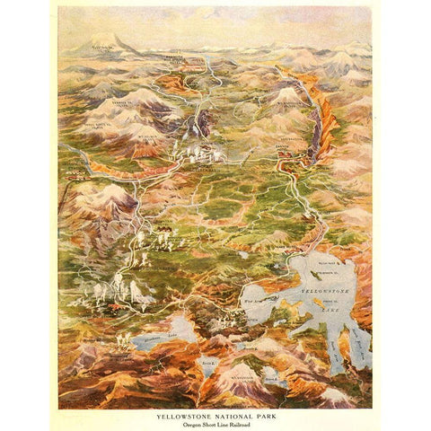 Yellowstone National Park Gold Ornate Wood Framed Art Print with Double Matting by Vintage Places