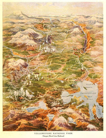 Yellowstone National Park Black Ornate Wood Framed Art Print with Double Matting by Vintage Places