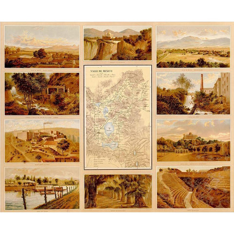 Mexican Landscapes Gold Ornate Wood Framed Art Print with Double Matting by Vintage Maps