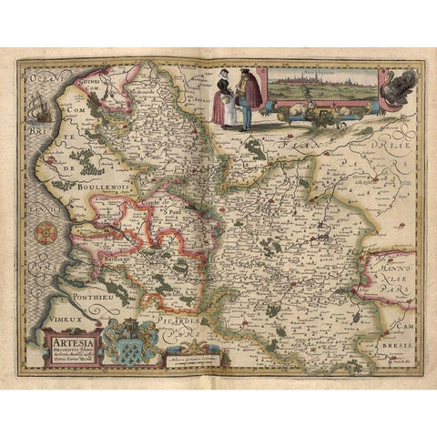 Map of the area around Arras France 1622 Black Modern Wood Framed Art Print by Vintage Maps