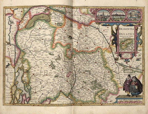 Duchy of Brabant Black Ornate Wood Framed Art Print with Double Matting by Vintage Maps
