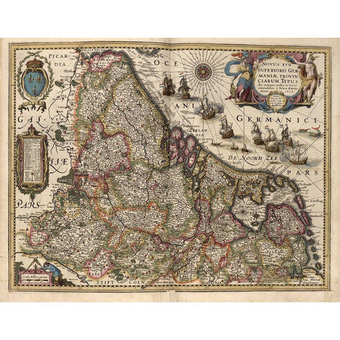 Map of Picardy France Gold Ornate Wood Framed Art Print with Double Matting by Vintage Maps
