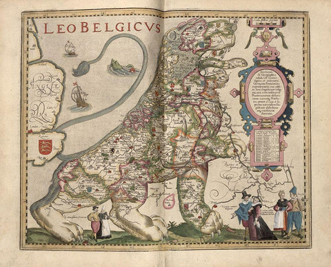 Netherlandic Lion Black Ornate Wood Framed Art Print with Double Matting by Vintage Maps