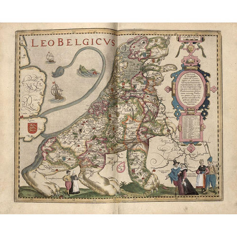 Netherlandic Lion Black Modern Wood Framed Art Print with Double Matting by Vintage Maps
