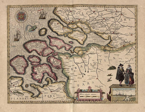 Map of Holland Black Ornate Wood Framed Art Print with Double Matting by Vintage Maps