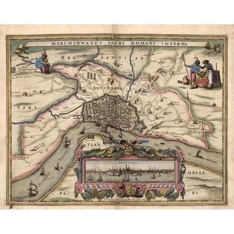 Map of Antwerp Belgium Black Modern Wood Framed Art Print with Double Matting by Vintage Maps