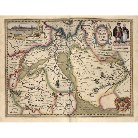 The Area around Deventer Netherlands Gold Ornate Wood Framed Art Print with Double Matting by Vintage Maps