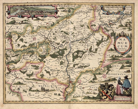 Map of Belgium and Namur Black Ornate Wood Framed Art Print with Double Matting by Vintage Maps