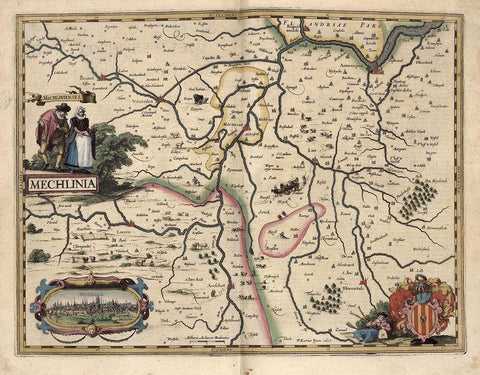 Area around Mechelen Belgium Black Ornate Wood Framed Art Print with Double Matting by Vintage Maps