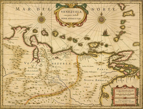 Venezuela 1630 White Modern Wood Framed Art Print with Double Matting by Vintage Maps