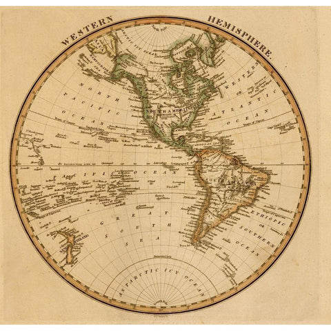 Western Hemisphere 1817 Black Modern Wood Framed Art Print with Double Matting by Vintage Maps