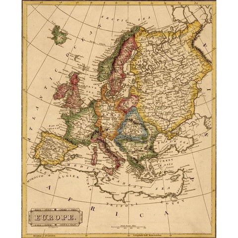 Europe 1817 White Modern Wood Framed Art Print by Vintage Maps