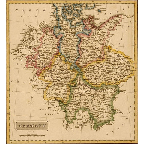 Germany 1817 Black Modern Wood Framed Art Print by Vintage Maps