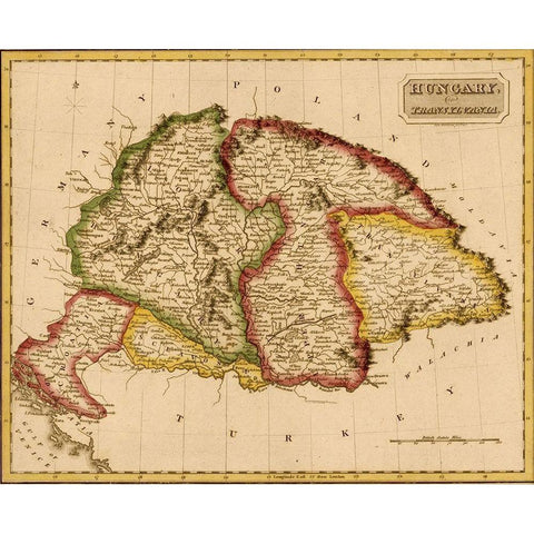 Hungary 1817 White Modern Wood Framed Art Print by Vintage Maps
