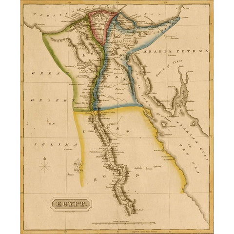 Egypt and the Nile Delta 1817 Black Modern Wood Framed Art Print with Double Matting by Vintage Maps