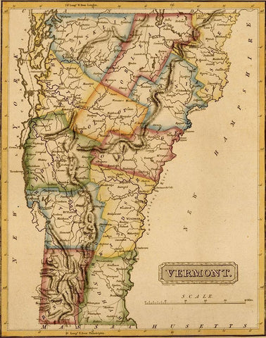 Vermont 1817 White Modern Wood Framed Art Print with Double Matting by Vintage Maps