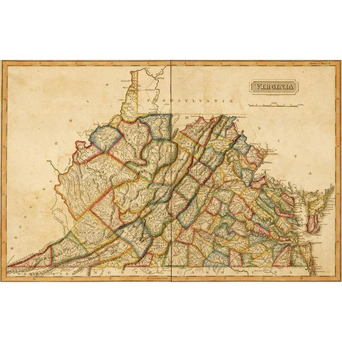 Virginia 1817 White Modern Wood Framed Art Print by Vintage Maps
