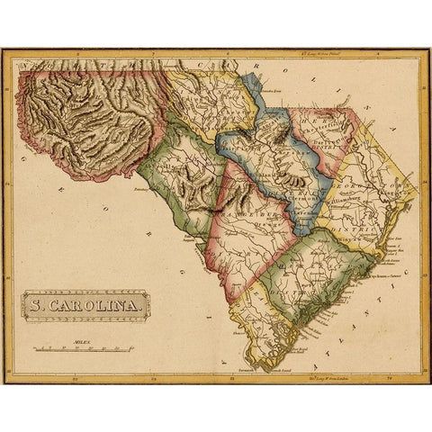 South Carolina 1817 Black Modern Wood Framed Art Print with Double Matting by Vintage Maps