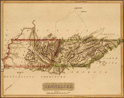 Tennessee 1817 White Modern Wood Framed Art Print with Double Matting by Vintage Maps