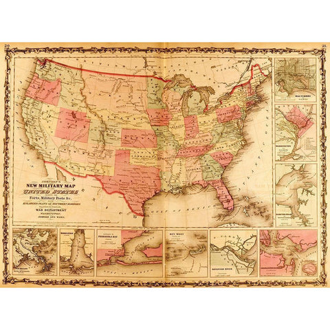 Military Map of the United States 1862 White Modern Wood Framed Art Print by Vintage Maps