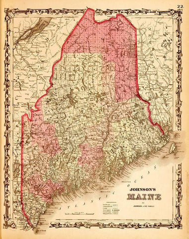 Maine 1862 White Modern Wood Framed Art Print with Double Matting by Vintage Maps