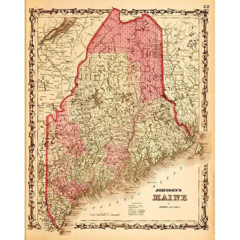 Maine 1862 Black Modern Wood Framed Art Print by Vintage Maps