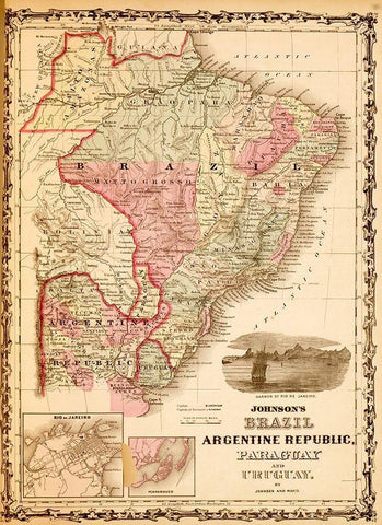Brazil and Argentina 1862 White Modern Wood Framed Art Print with Double Matting by Vintage Maps
