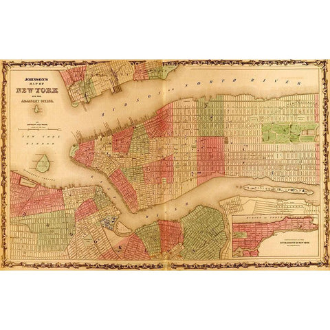 Manhattan Island 1862 Black Modern Wood Framed Art Print by Vintage Maps
