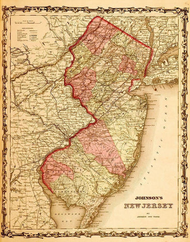 New Jersey 1862 Black Ornate Wood Framed Art Print with Double Matting by Vintage Maps
