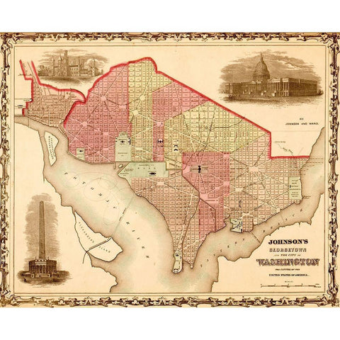 Washington DC 1862 Gold Ornate Wood Framed Art Print with Double Matting by Vintage Maps