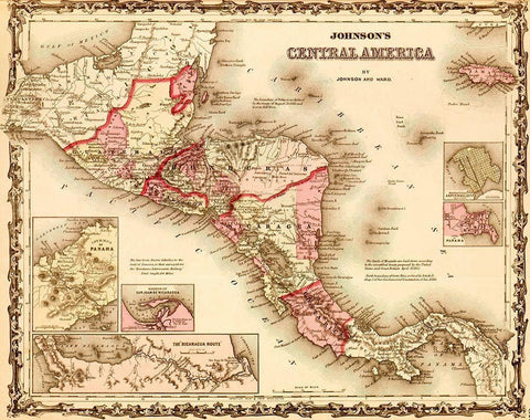 Central America 1862 Black Ornate Wood Framed Art Print with Double Matting by Vintage Maps
