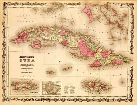Cuba 1862 White Modern Wood Framed Art Print with Double Matting by Vintage Maps