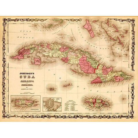 Cuba 1862 Gold Ornate Wood Framed Art Print with Double Matting by Vintage Maps