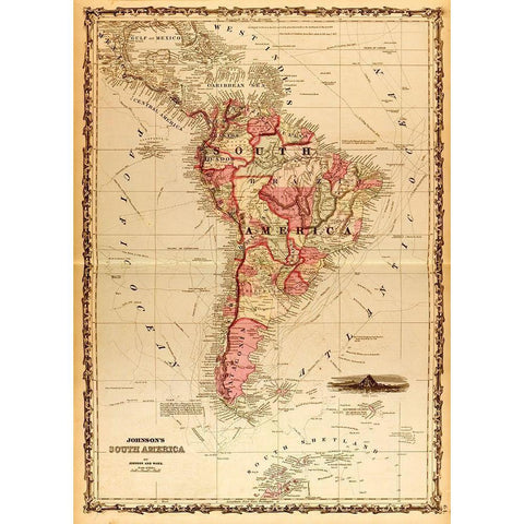 South America 1862 Gold Ornate Wood Framed Art Print with Double Matting by Vintage Maps