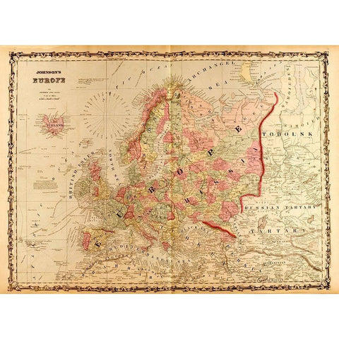 Europe 1862 Gold Ornate Wood Framed Art Print with Double Matting by Vintage Maps