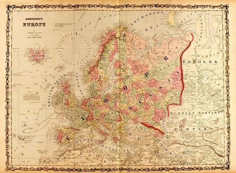 Europe 1862 White Modern Wood Framed Art Print with Double Matting by Vintage Maps